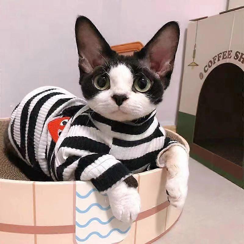 Cute Cat Clothes Summer Sphinx Striped Bottoming Shirt Kittens Vest For Sphynx Cat Breathable Pet Clothing DovenRex Costume
