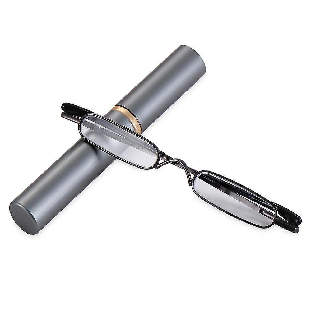 1PC Unisex Compact Mini Slim Pen Reading Glasses Metal Small Tube Spring Hinged