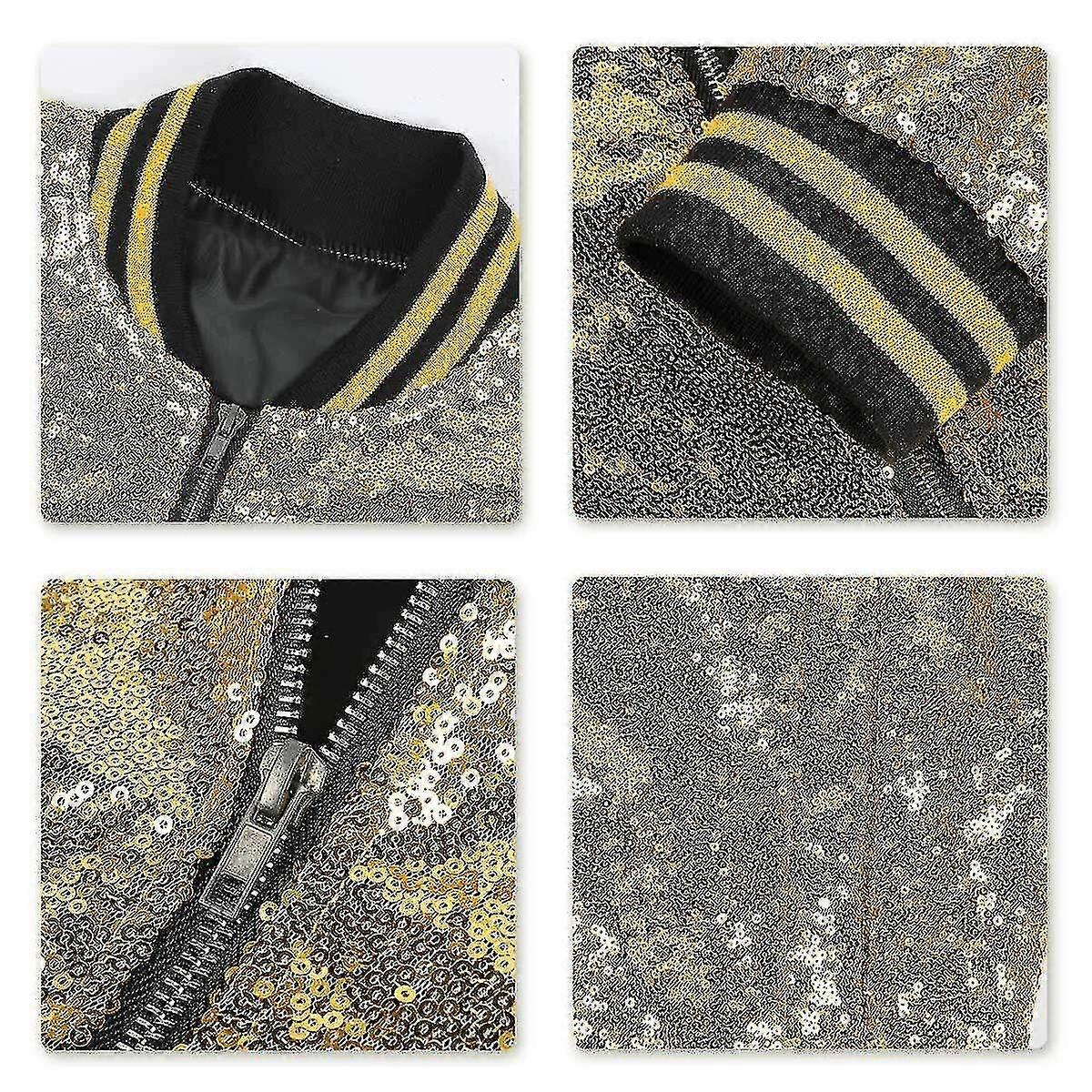 Mens Sequins Casual Zipper Party Bomber Jacket