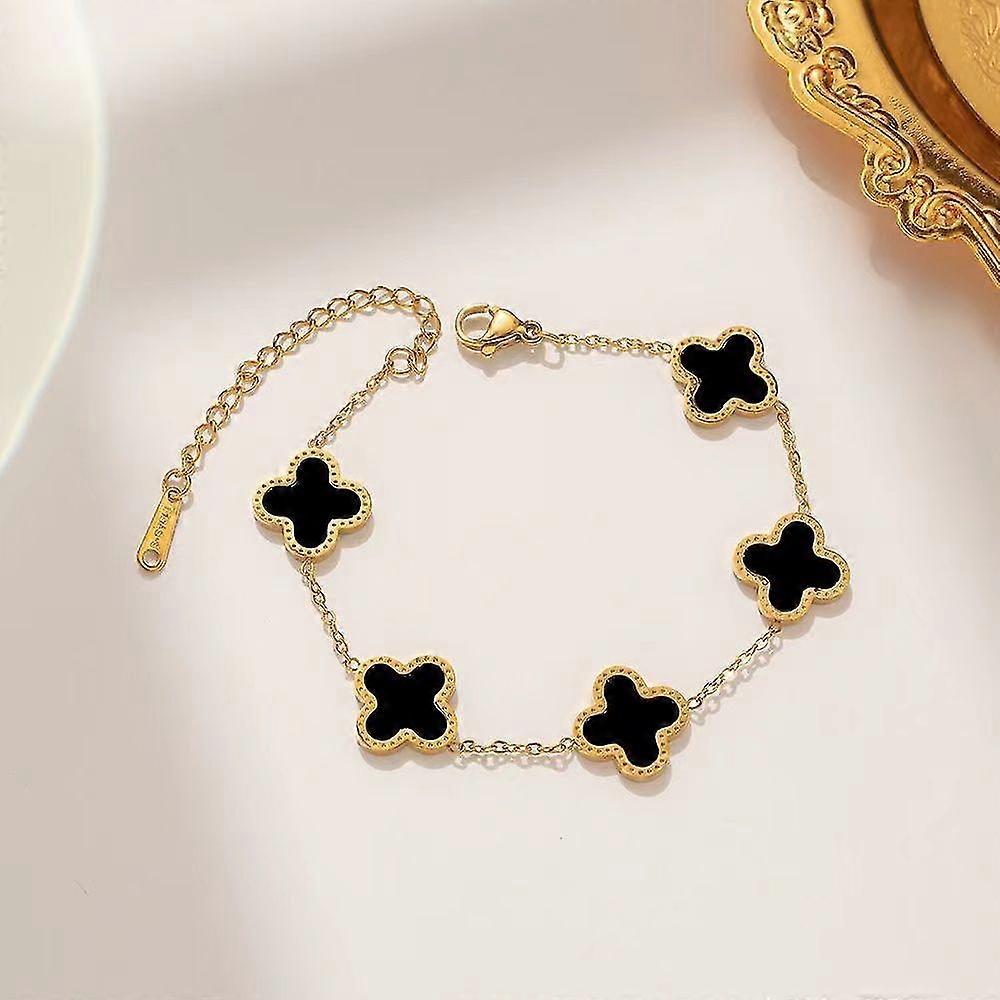 Dört Yapraklı Yonca - Bilezik 18k Altın Kaplama Paslanmaz Çelik Çift Taraflı Satış Sonrası