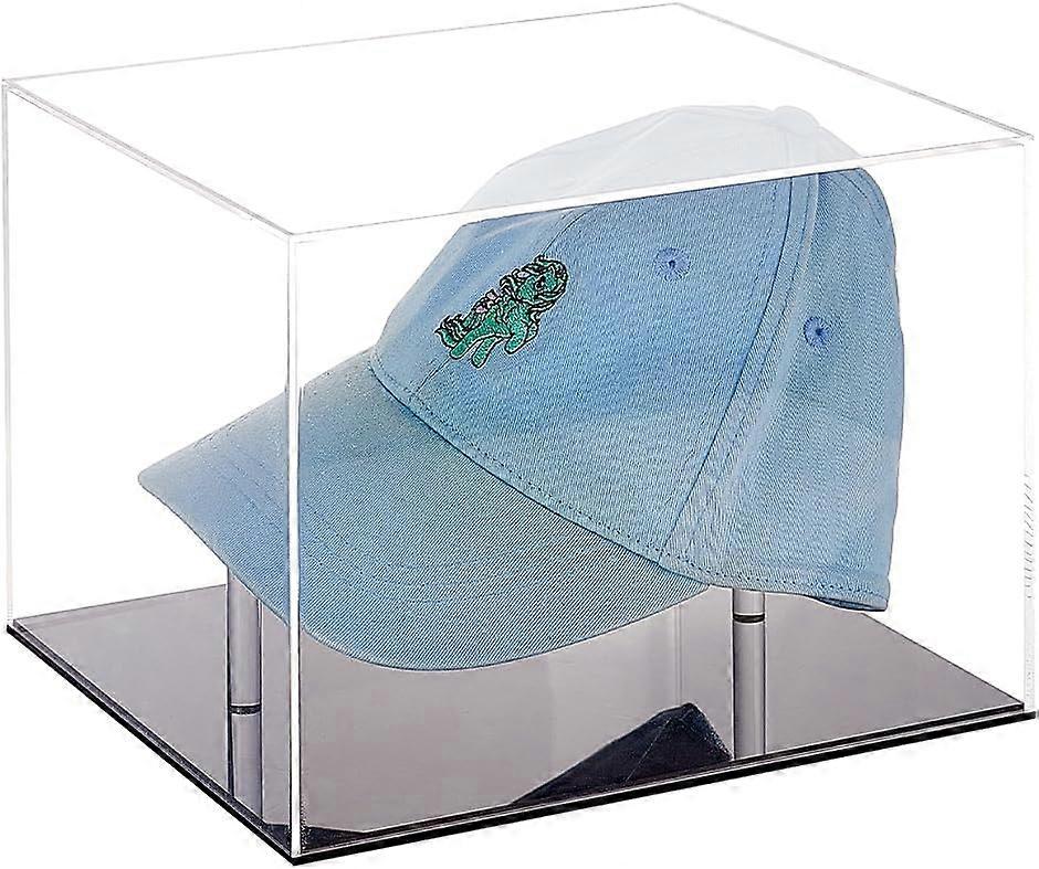 Clear Acrylic Hat Display Case 9.1x8x6.5inch Cap Display Stand Holder Dustproof Cap Storage Holder with Black Base Transparent Presentation Boxes for