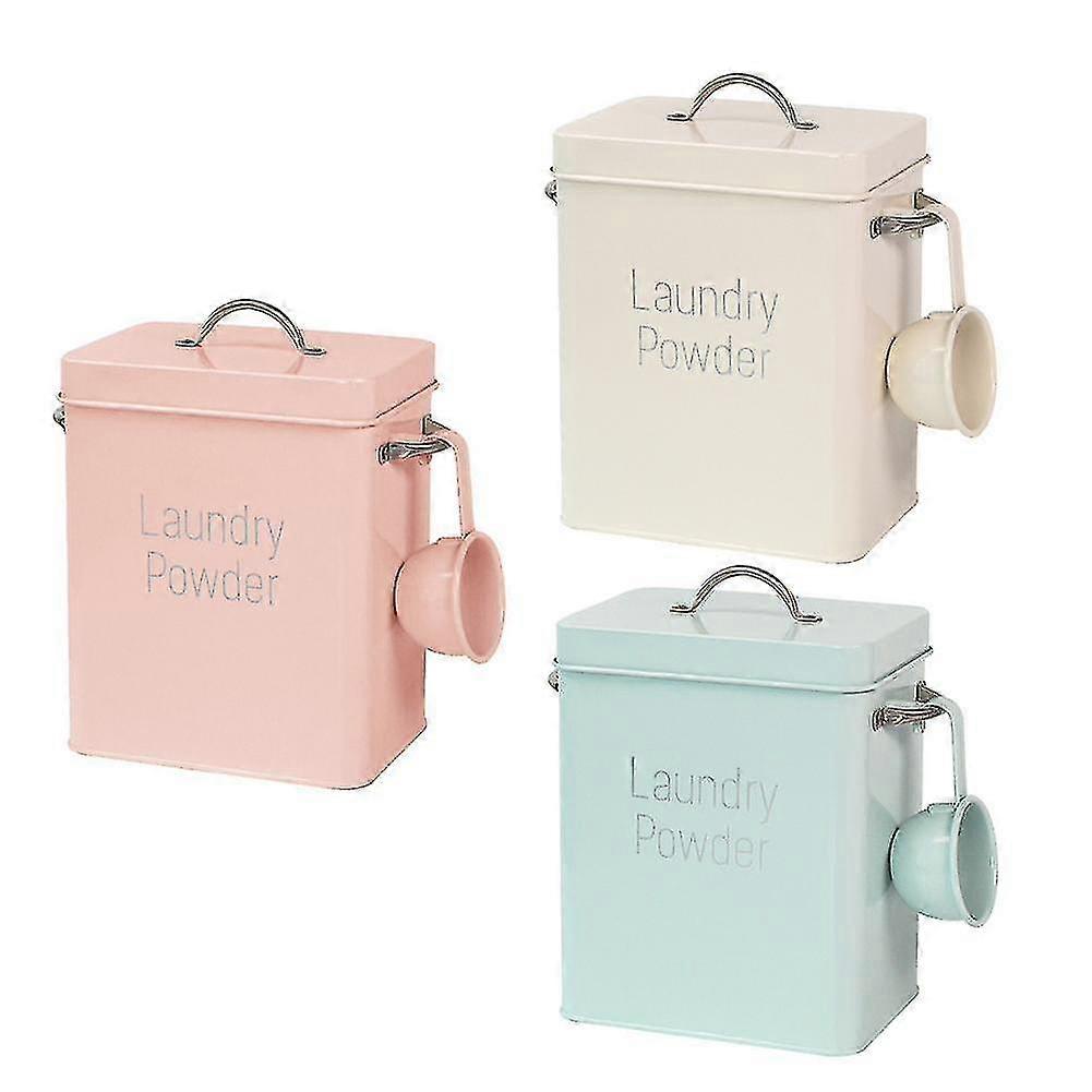 Metal Washing Powder Bucket Square Laundry Powder Storage Box Container With Lid And Spoon Pill Case-MXBC