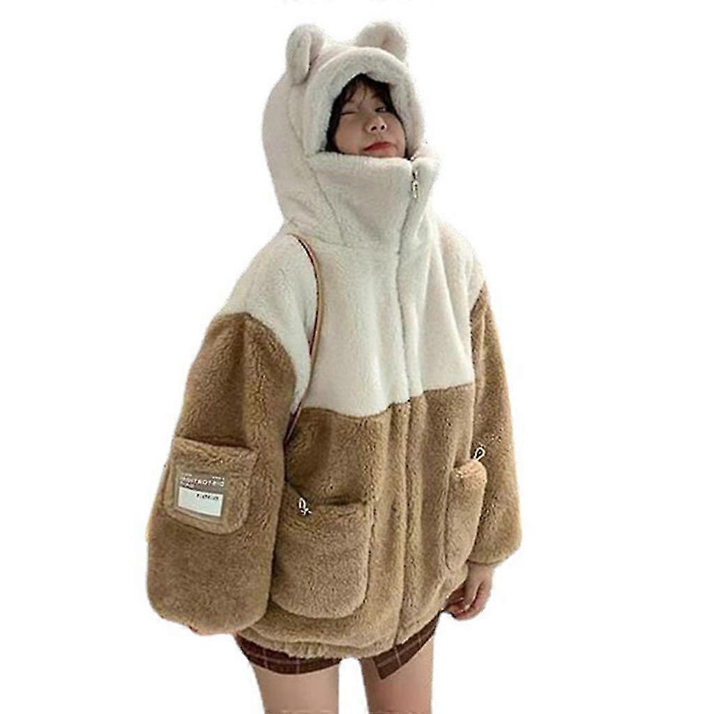 النساء لطيف الدب آذان هوديس للسترة فو الصوف الفراء Colorblock الرمز البريدي قميص من النوع الثقيل-MXBC