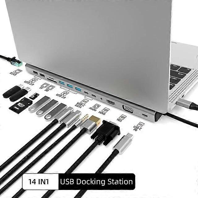 14 in 1 USB Hub 3.0 Multi USB Splitter 5 USB Port 3.0 2.0 4K60Hz 2 HDMI-compatible for   Macbook Pro PC Hub Type C Splitter
