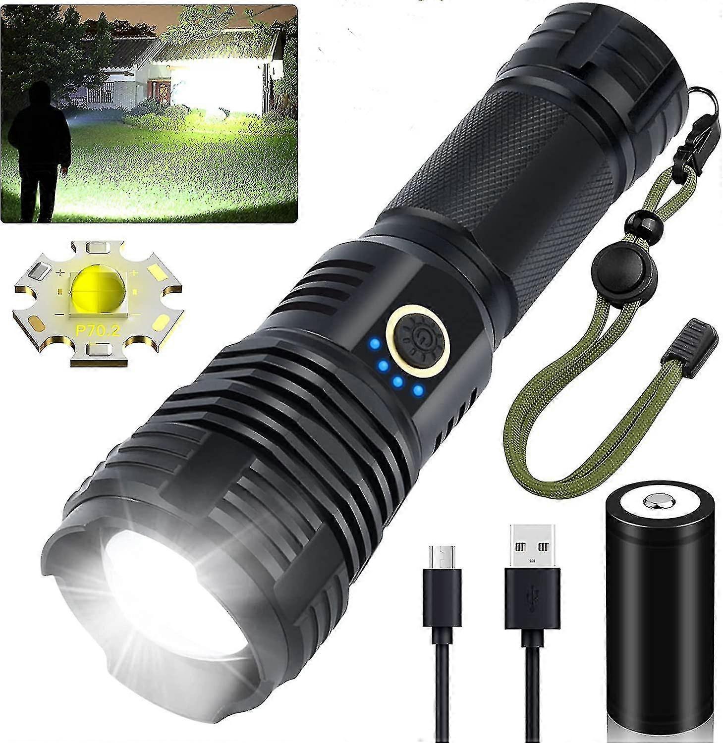 Rechargeable High Lumens Led Flashlight With 5 Modes For Outdoor Activities