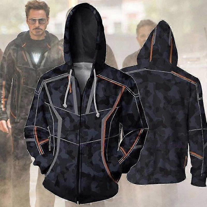 Avengers 4 Endgame Costume Tony Stark Iron-man Men Hooded Hoodie Zip Sweatshirt-r