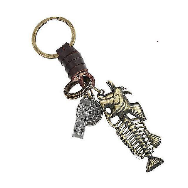 Vintage Fish Pattern Leather Keychain For Kids