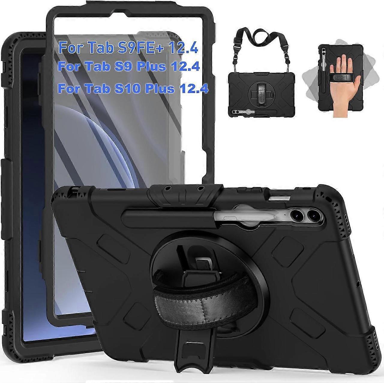 Case for Samsung Galaxy Tab S10 Plus 2024 / S9 Plus / S9 FE Plus 12.4 inch 2023 Shockproof Cover with Screen Protector/Hand Strap/Shoulder Strap/Pen H