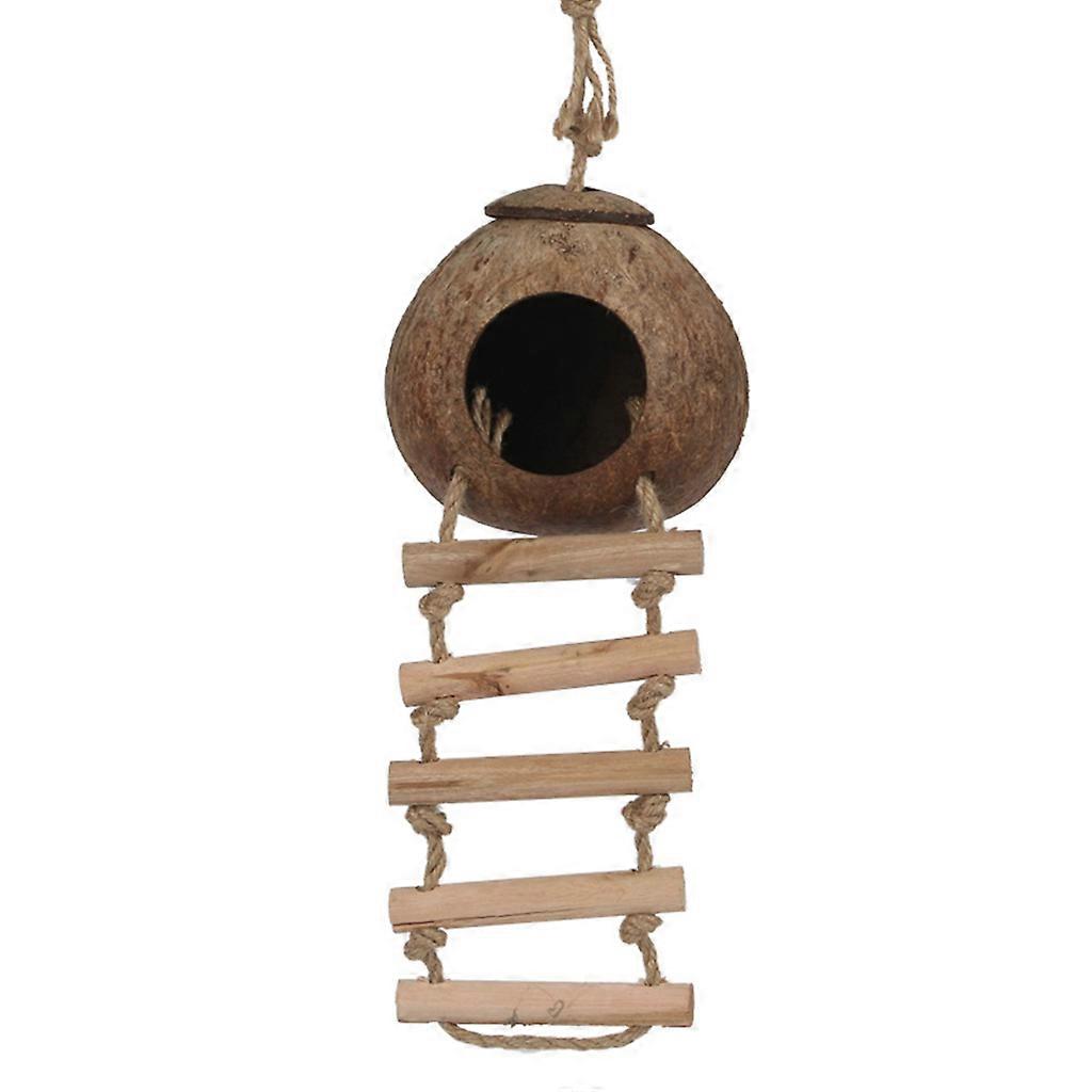 Bird House with Perch Ladder Coconut Husk Nest Habitat with Hanging Rope