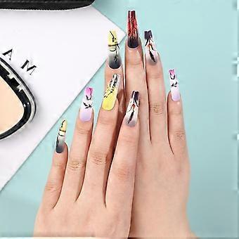 Sunrise And Tree Pattern Long Ballet Fake Nails Resin Material Gentle To Nails Skin Nail  OPP Bag And Strip