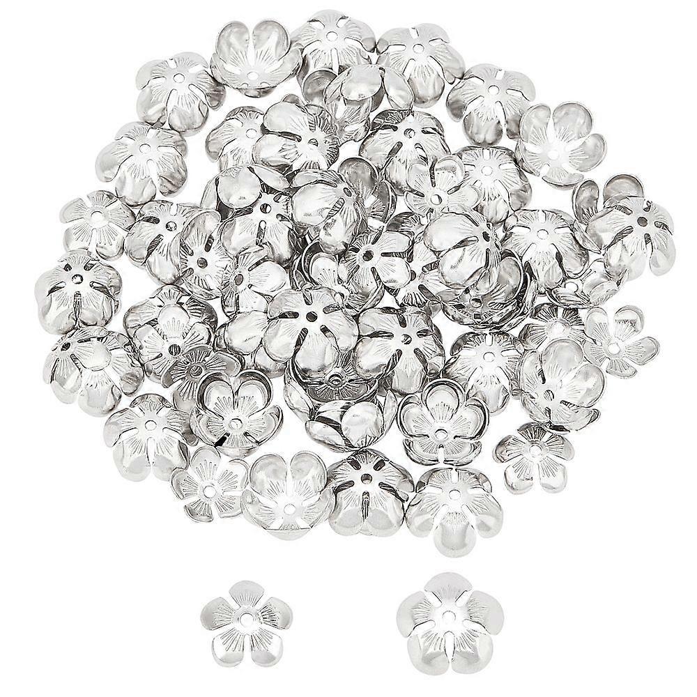 304 Stainless Steel Bead Caps Flower 5-Petal Stainless Steel Color 100pcs/box