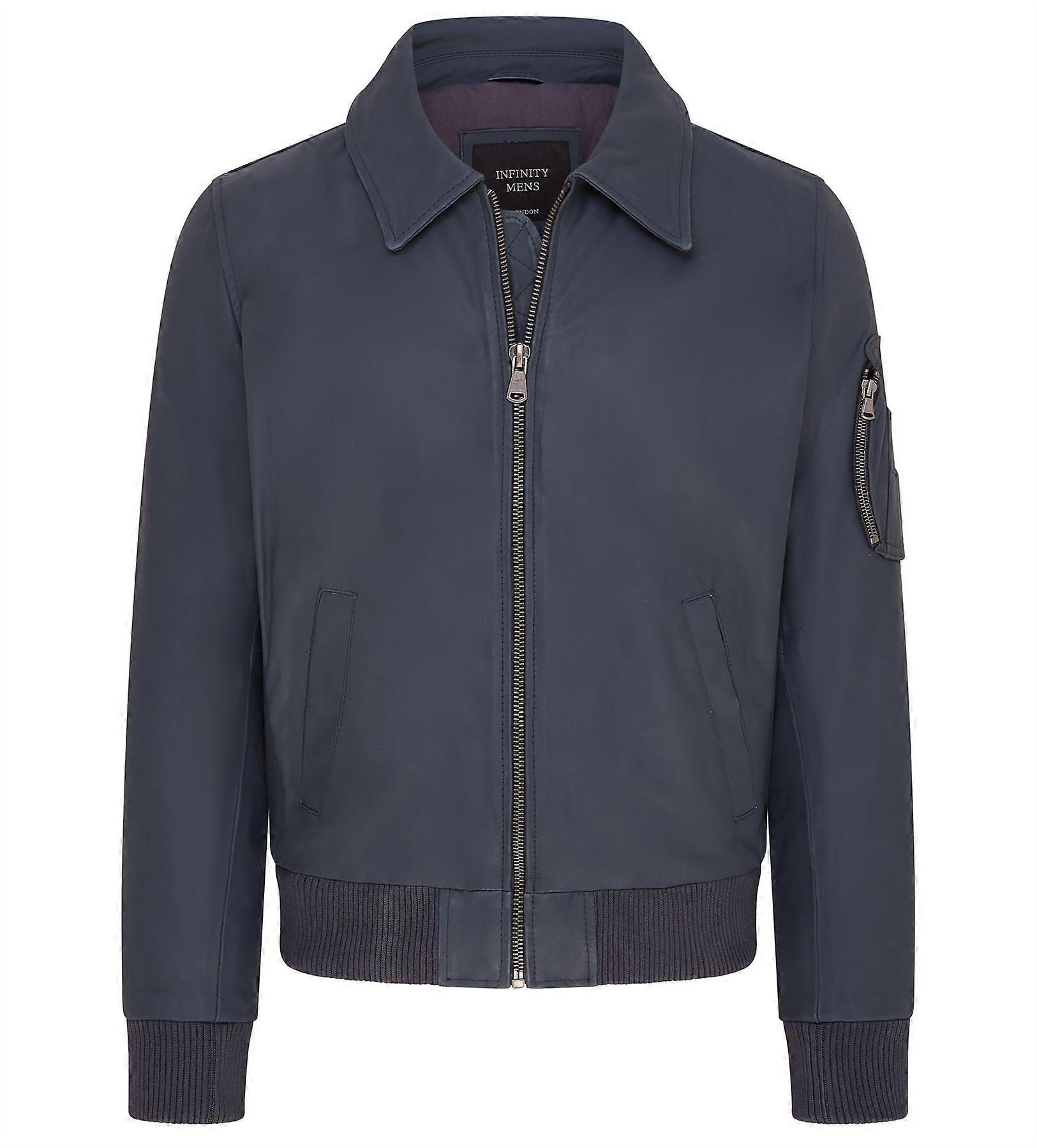 Men's A2 US Airforce Navy Blue Cowhide Aniline Leather Bomber Jacket