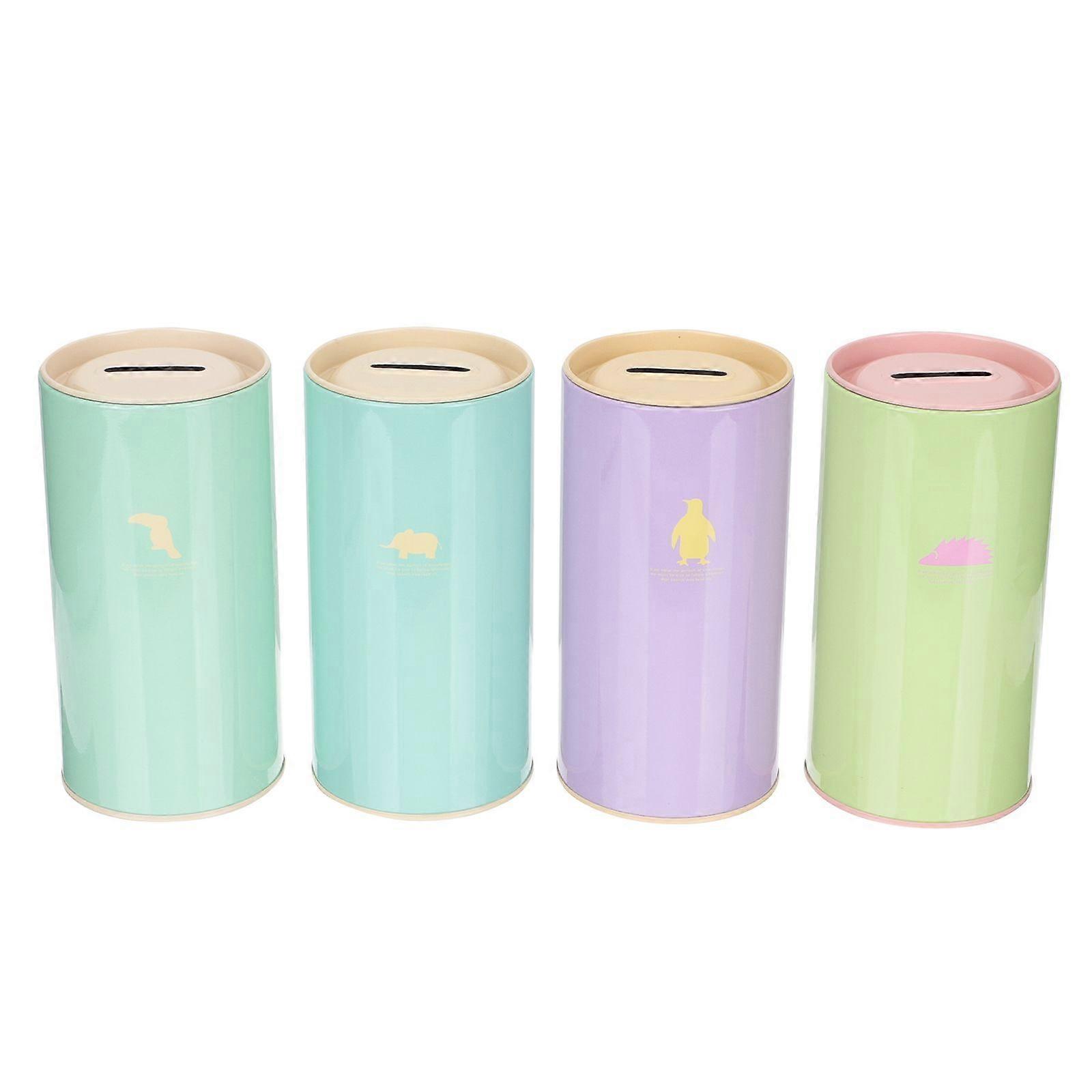 4pcs Round Tinplate Money Saving Pot Piggy Bank Coin Bank Coin Container(Mixed Style)