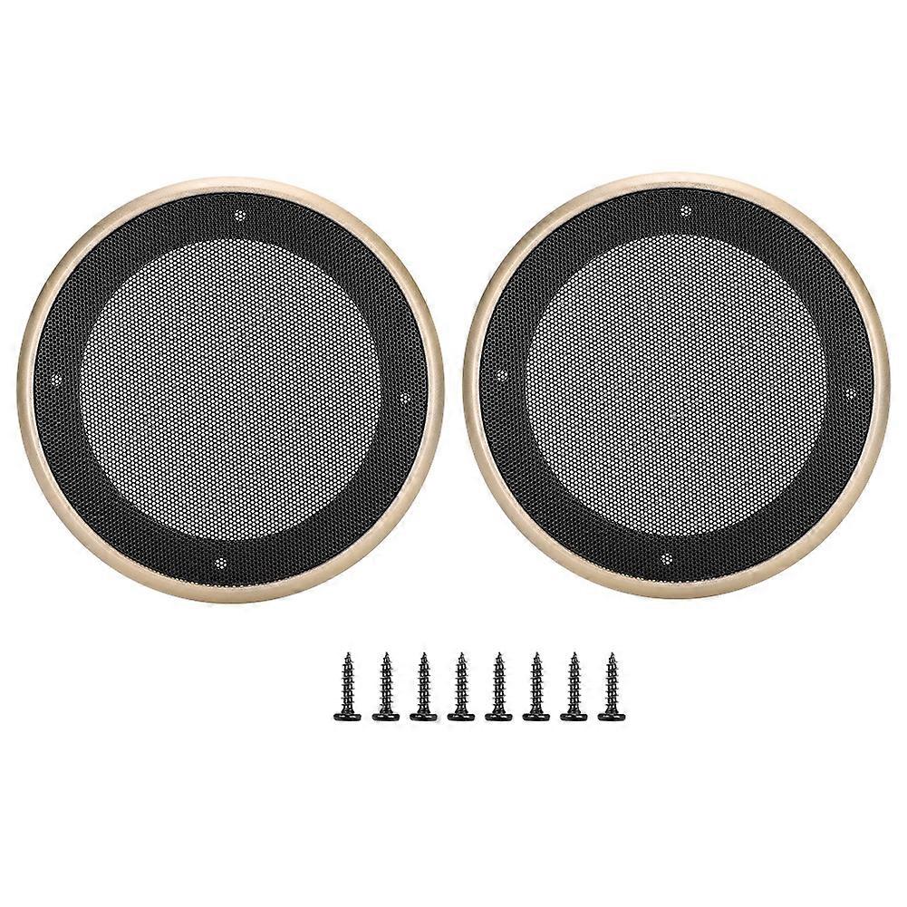 2 قطعة 5 بوصة o غطاء مكبر الصوت غطاء شبكي معدني واقي من الدائرة الزخرفية (ذهبي + أسود)