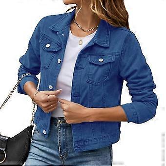 Giacca di jeans corta in denim con maniche button down da donna e tasche XXL blu navy