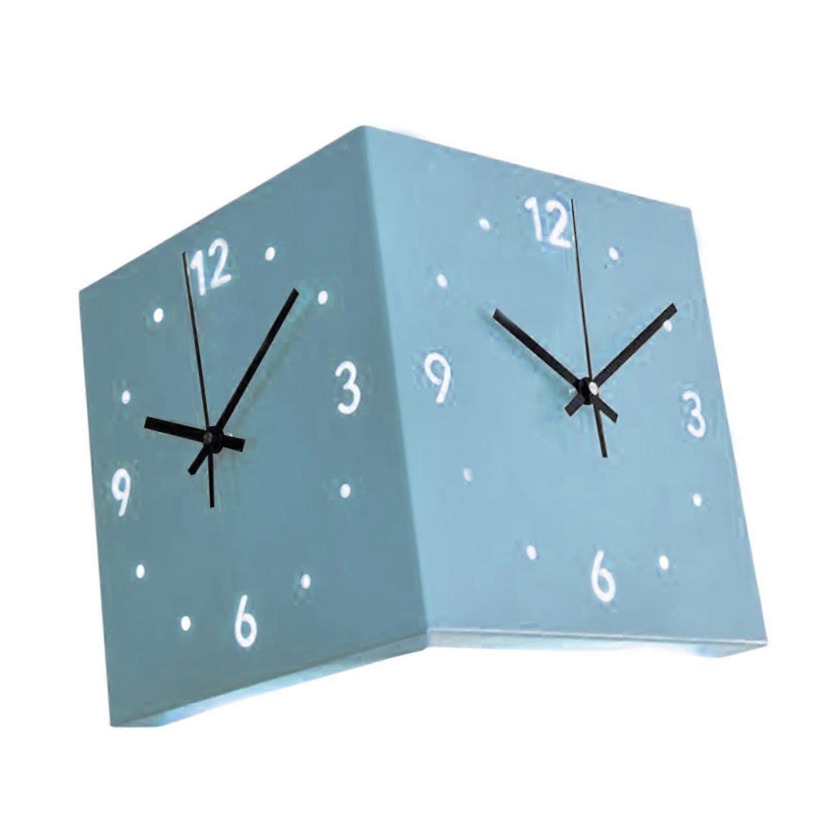Double Sided Corner Wall Clock Numeric Marks for Living Room Cafe Restaurant Blue