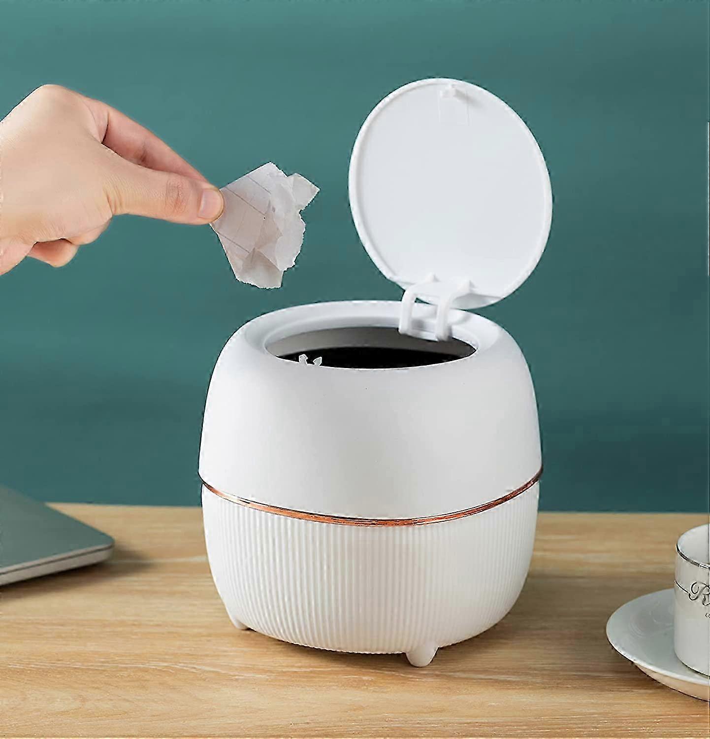 Plastic Trash Bin Creative Mini Desktop Trash Can With Lid Small Home Office Cleaning Trash Button