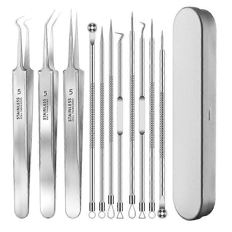 11 قطعة مزيل الرؤوس السوداء كومدون عصارة كيت ، أدوات حب الشباب الرؤوس السوداء مزيل مجموعة ملاقط مصنوعة من الفولاذ المقاوم للصدأ لعيوب الوجه ، سويتا