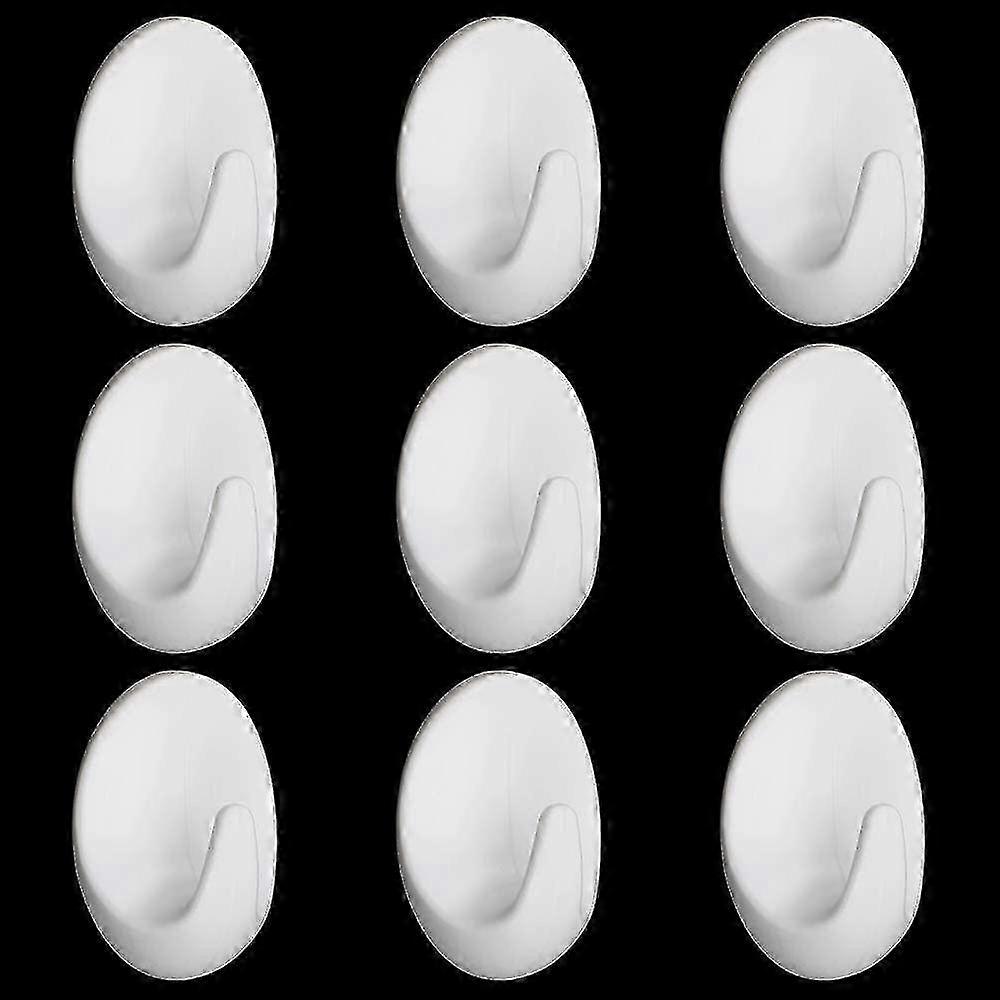 10 Pack Oval Self-Adhesive Wall Hooks - White Plastic, Ideal for Keys, Clothes & Small Items (for Dry, Smooth Walls)
