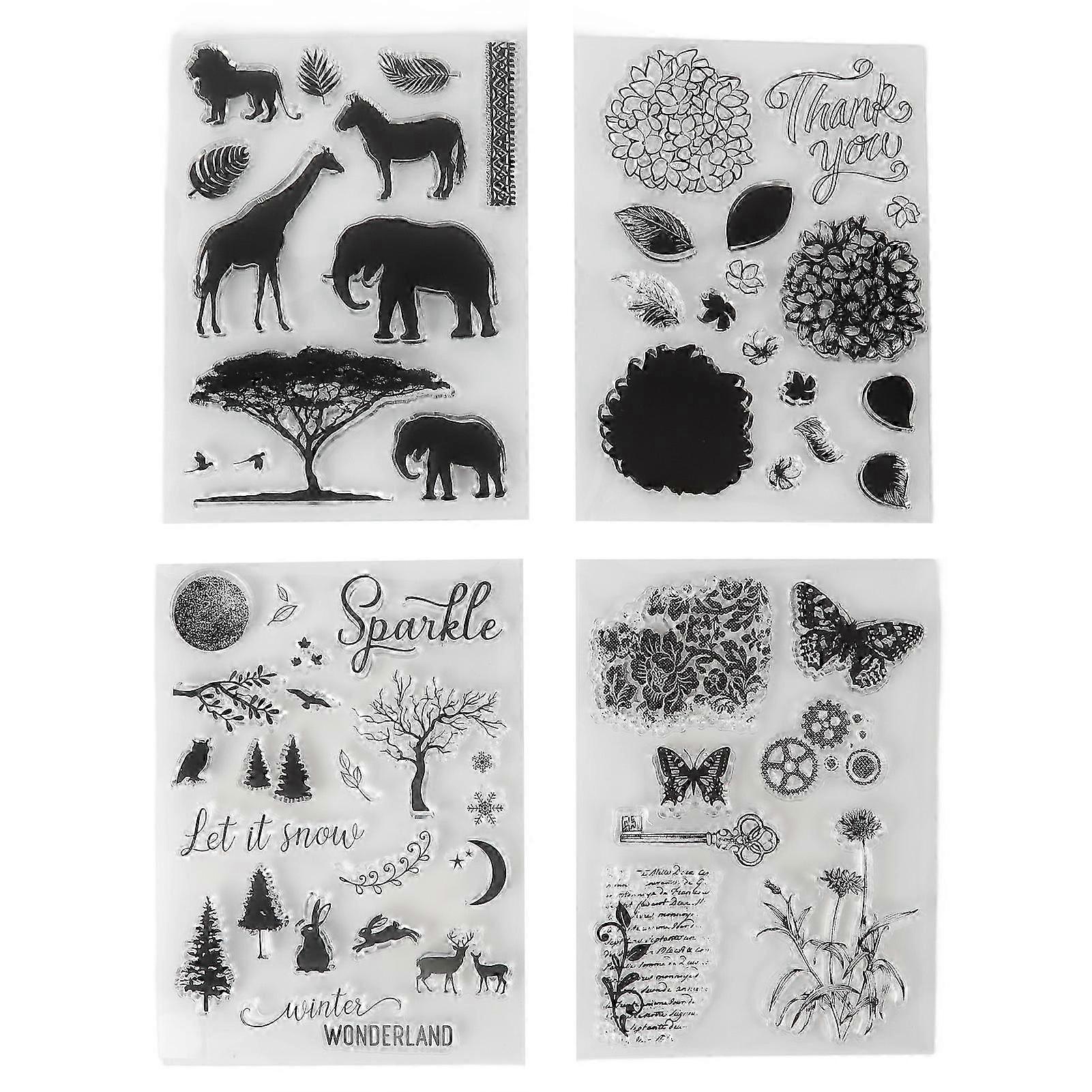 4 Pcs Clear Stamp Unique Design Recyclable Simple Operation Transparent Stamps for DIY Cards Scrapbook Crafts