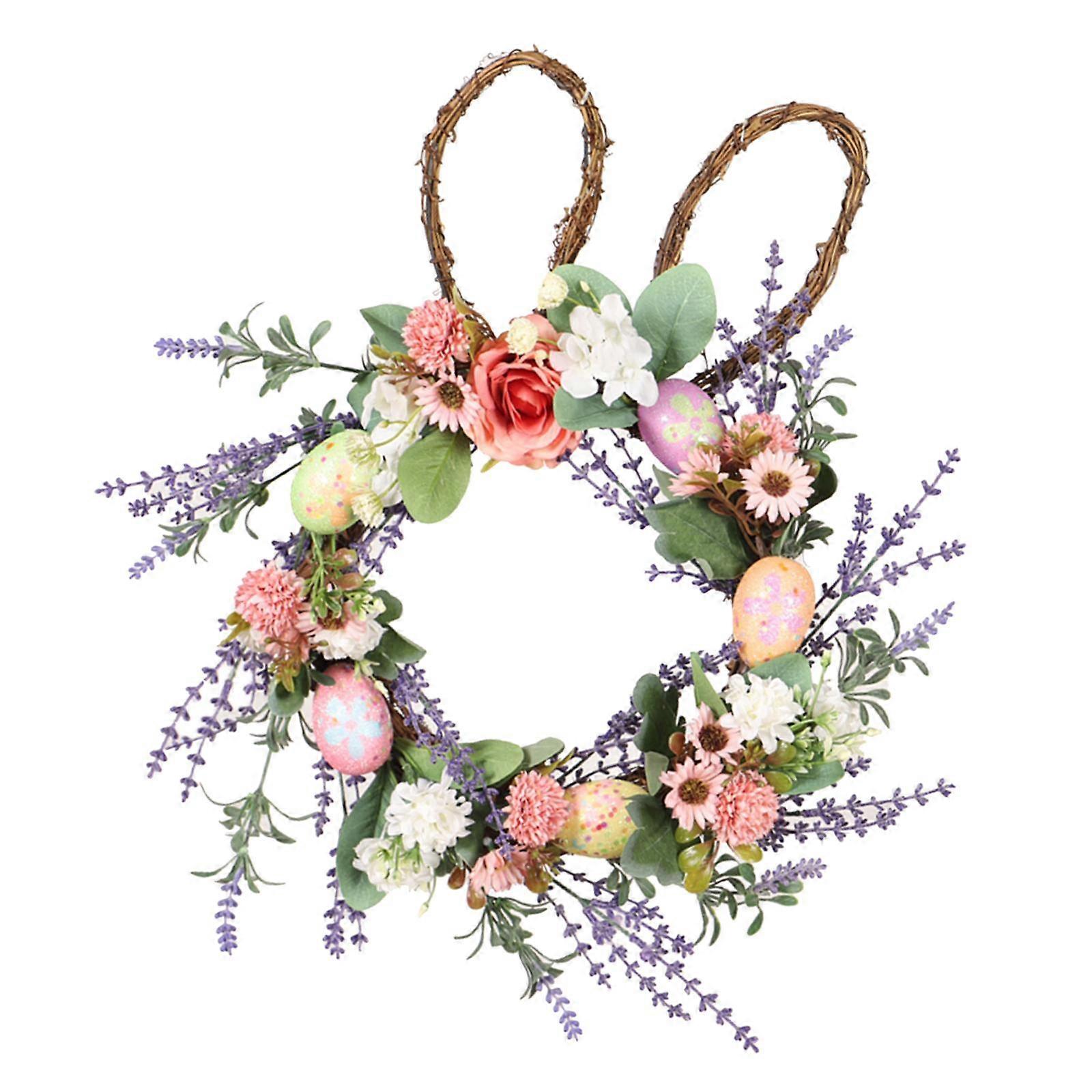 Easter Wreath with Pastel Eggs Greenery Decorative Artificial flower panel