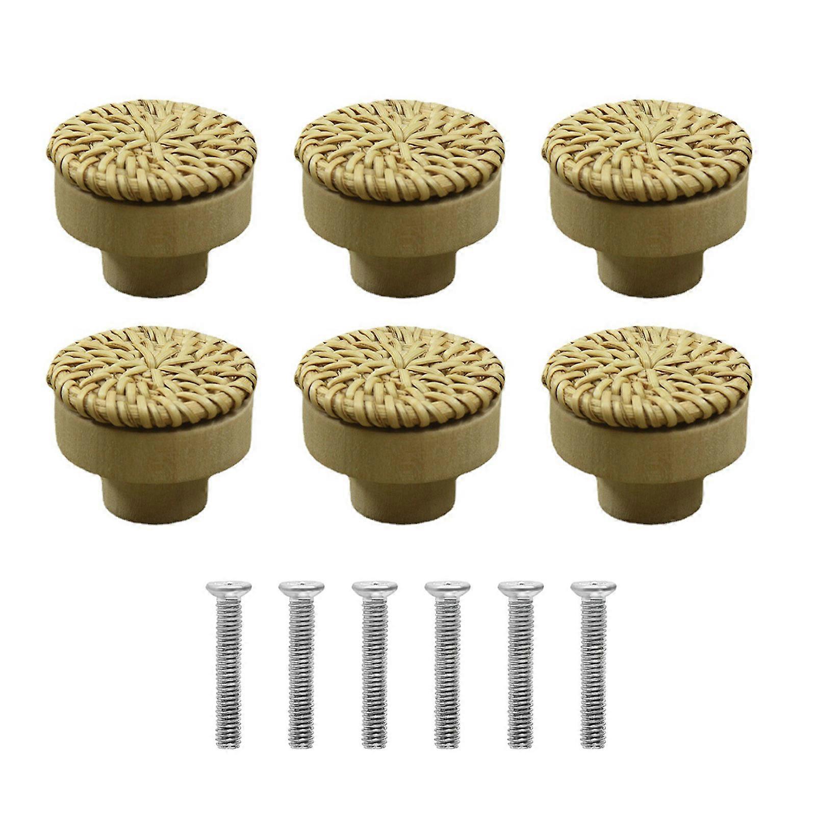 12pcs Rattan Wood Drawer Handles with Screws Decorative Handles set Simple Assembly for Country  & personalizes  Home decors  Multicolor