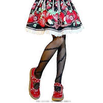 Women Summer Thin Pantyhose Anime Lolita Diagonal Stripe Bowknot Pattern Jacquard Cosplay Silky Sheer Tights Stockings  White
