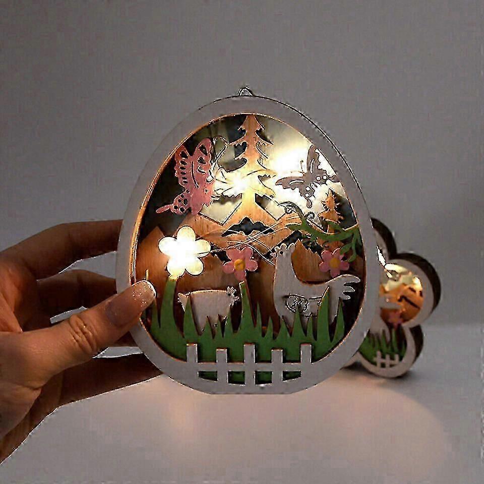 Easter Wooden Crafts LED Light Rabbit Easter Eggs Easter Decorations Table Decor