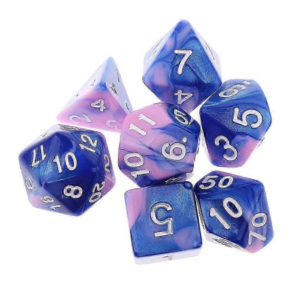 7 x polyhedron cubes for dice games blue pink