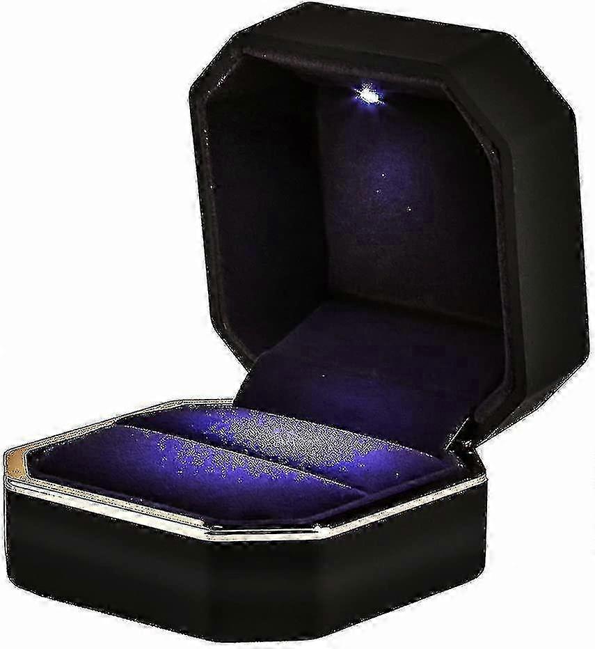 Elegant Square Velvet Wedding Ring Box with Built-in LED Lighting