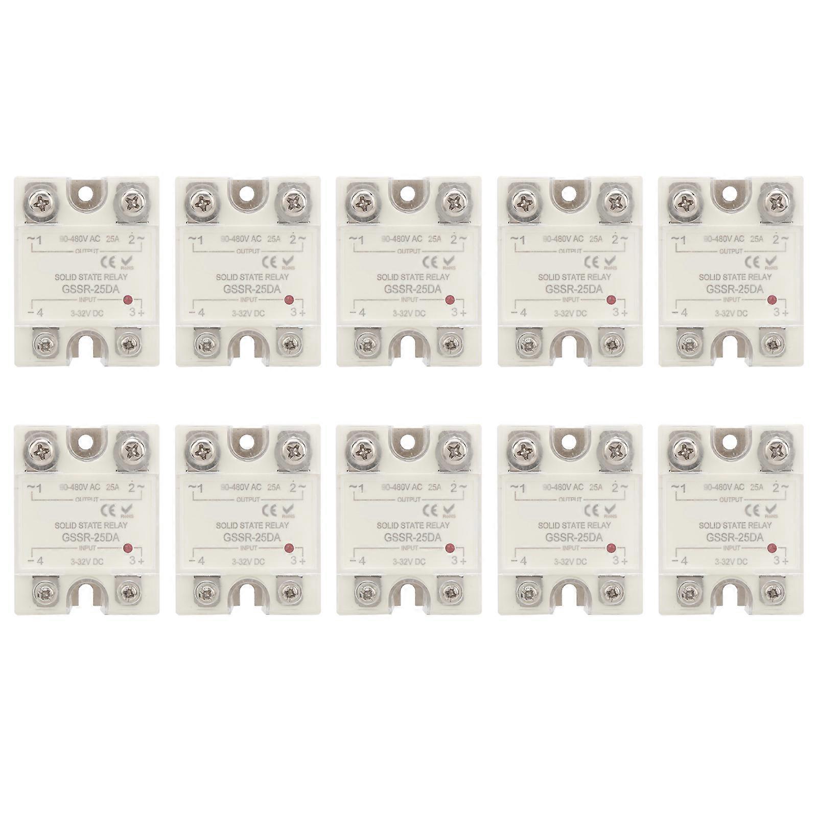 10Pcs Solid State Relay DC Control AC SSR for Automatic Control Applications GSSR-25DA 25A