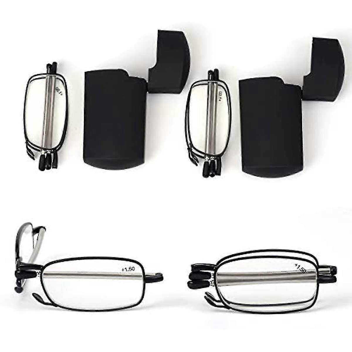 Reading Glasses 2 Pair Reader Compact Folding Magnify Glasses Black