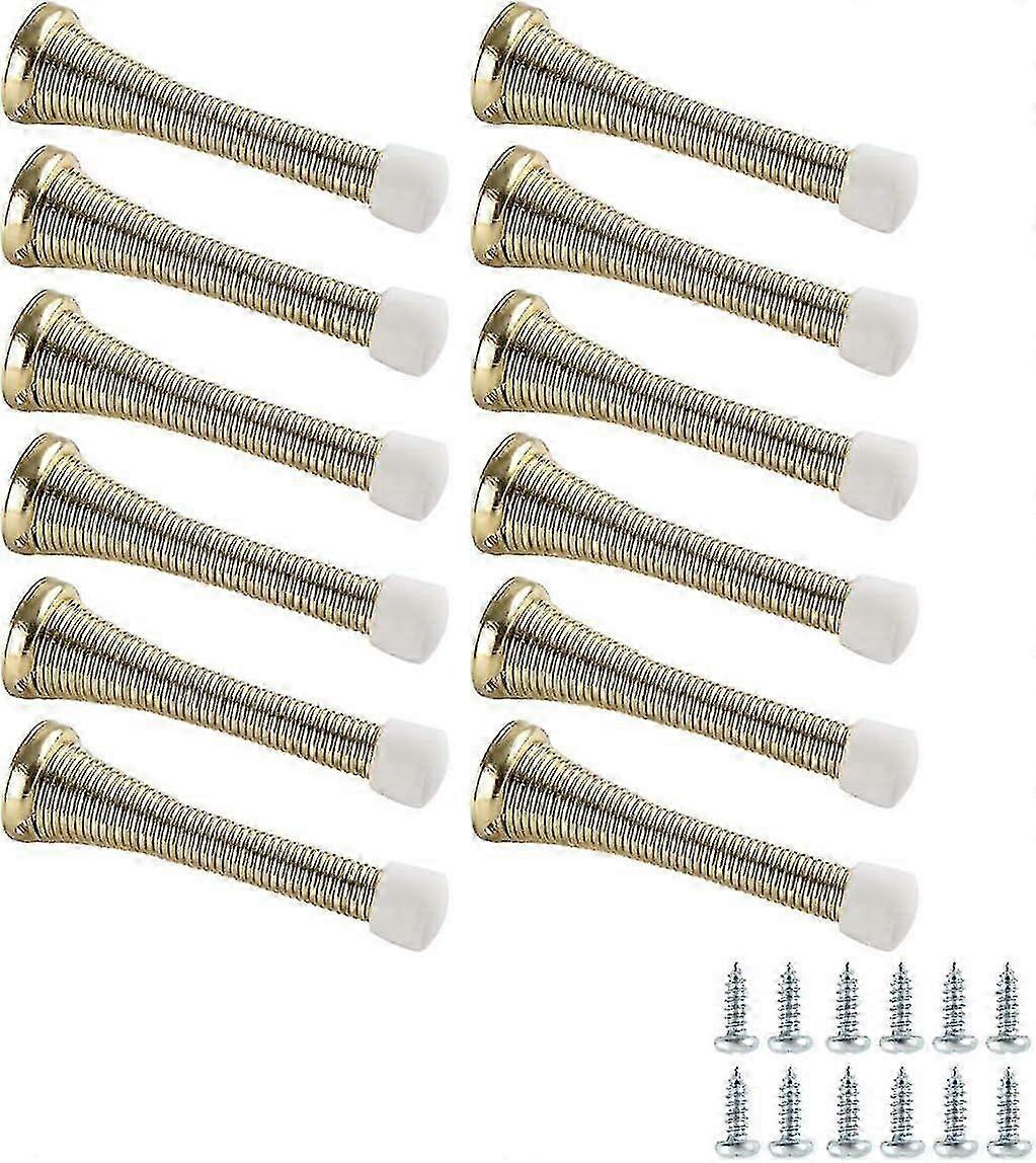 Set of 12 spring door stops - polished brass