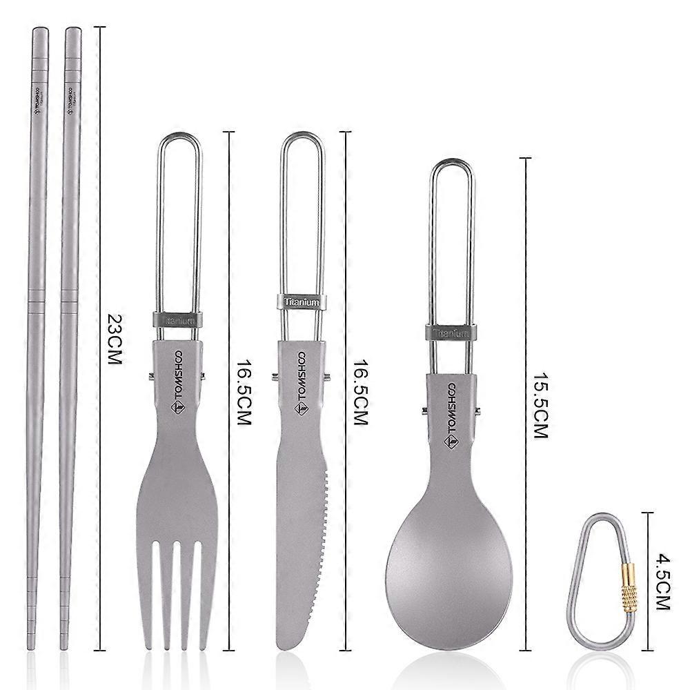 TOMSHOO Titanium Flatware Knife Fork Spoon Lightweight Ti Camping Utility Cutlery Set with Carrying Bag for Traveling Picnic Hiking