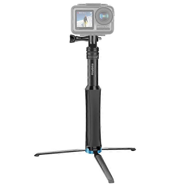 (New arrival) RUIGPRO One-piece Handheld Tripod Selfie Stick Telescopic Monopod Mount for GoPro, Insta360, DJI and Other Action Cameras(Black)