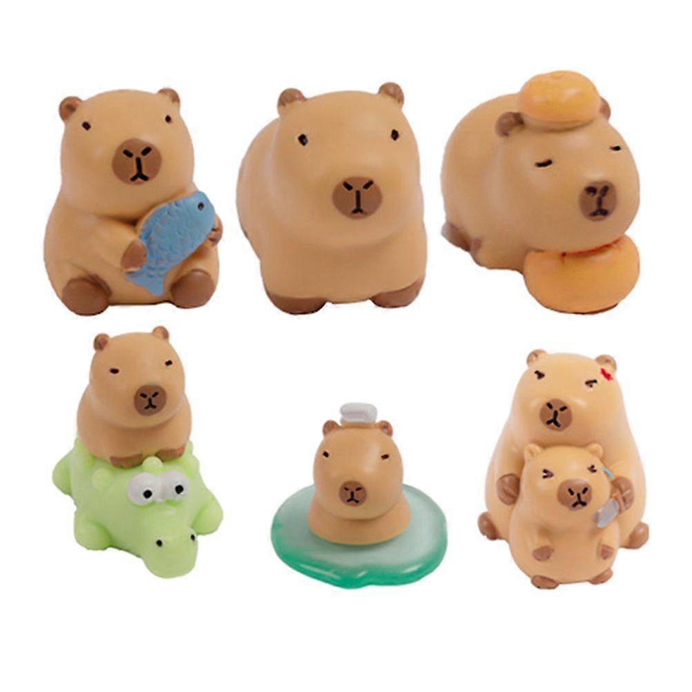 6pcs Miniature Capybara Resin Figurines Handcrafted Micro Capybara Landscape Statue For Desk Bookshelf Home Decor Cute Capybara Toy Figure Great For C