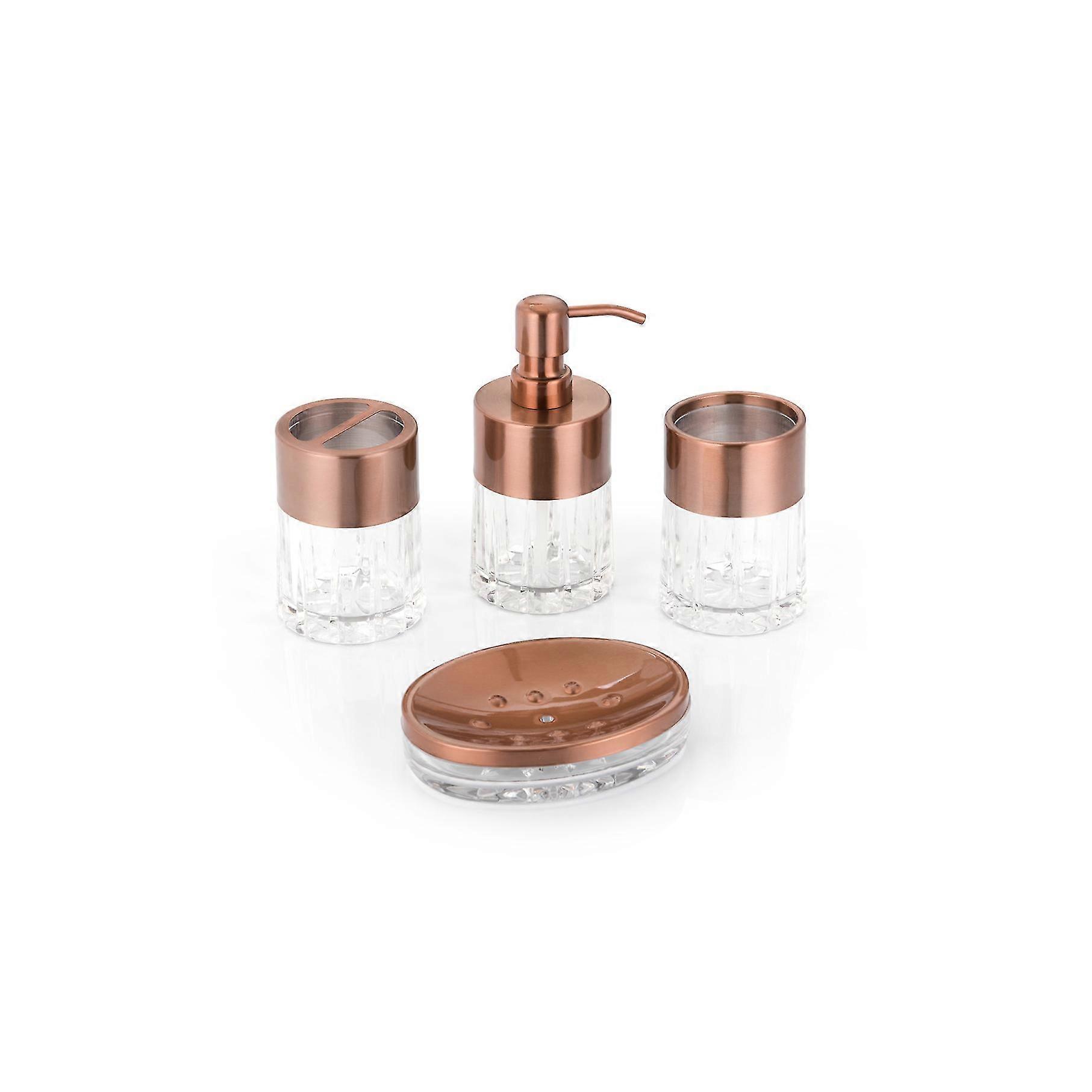 4 PCS Bathroom Accessory Set with Toothbrush Holder - Coffee Brown