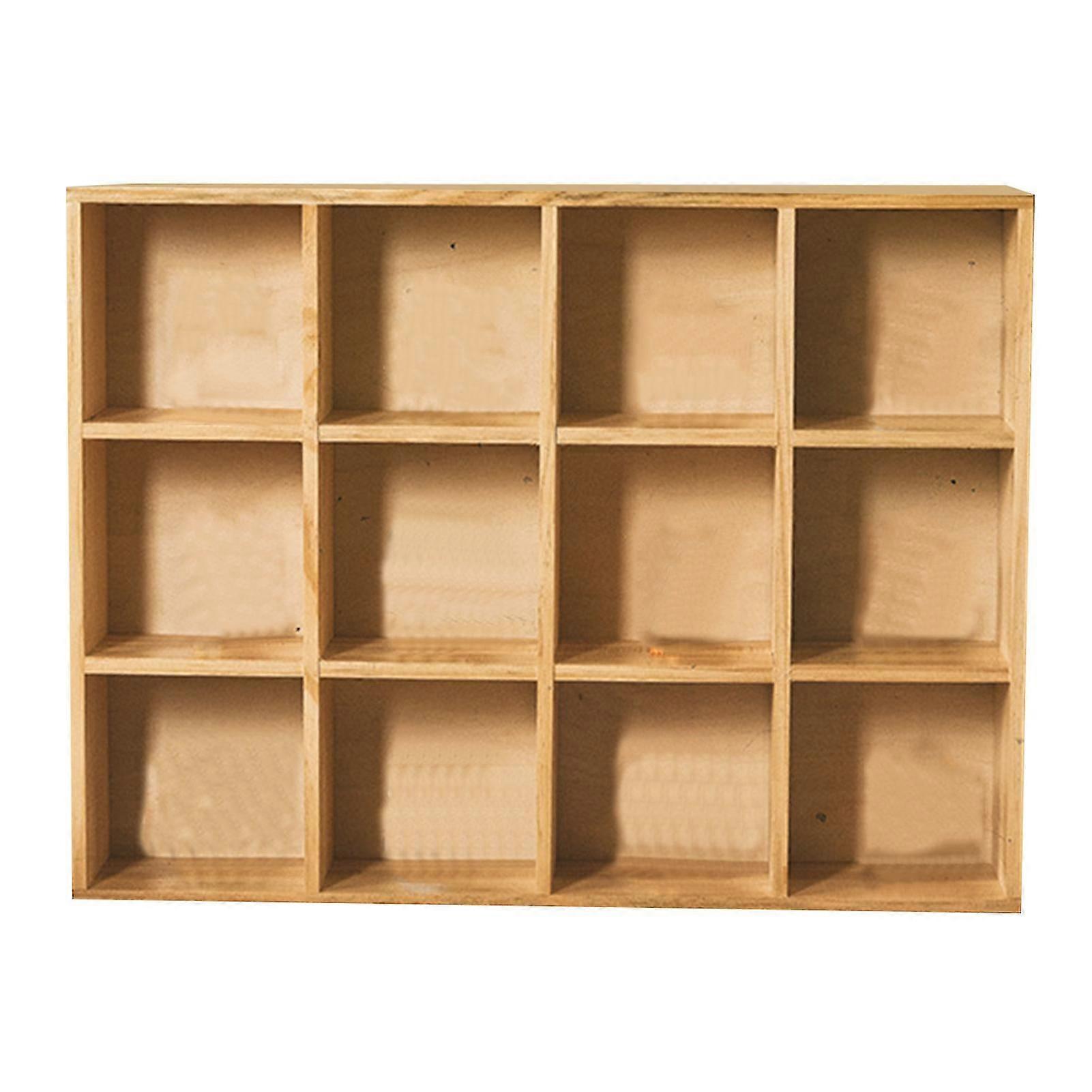 12 Grids Action Figure Wooden Storage Shelf Figure Wood Shadow Box Shelf Organizer For Bedroom Living Room Study With Back Panel