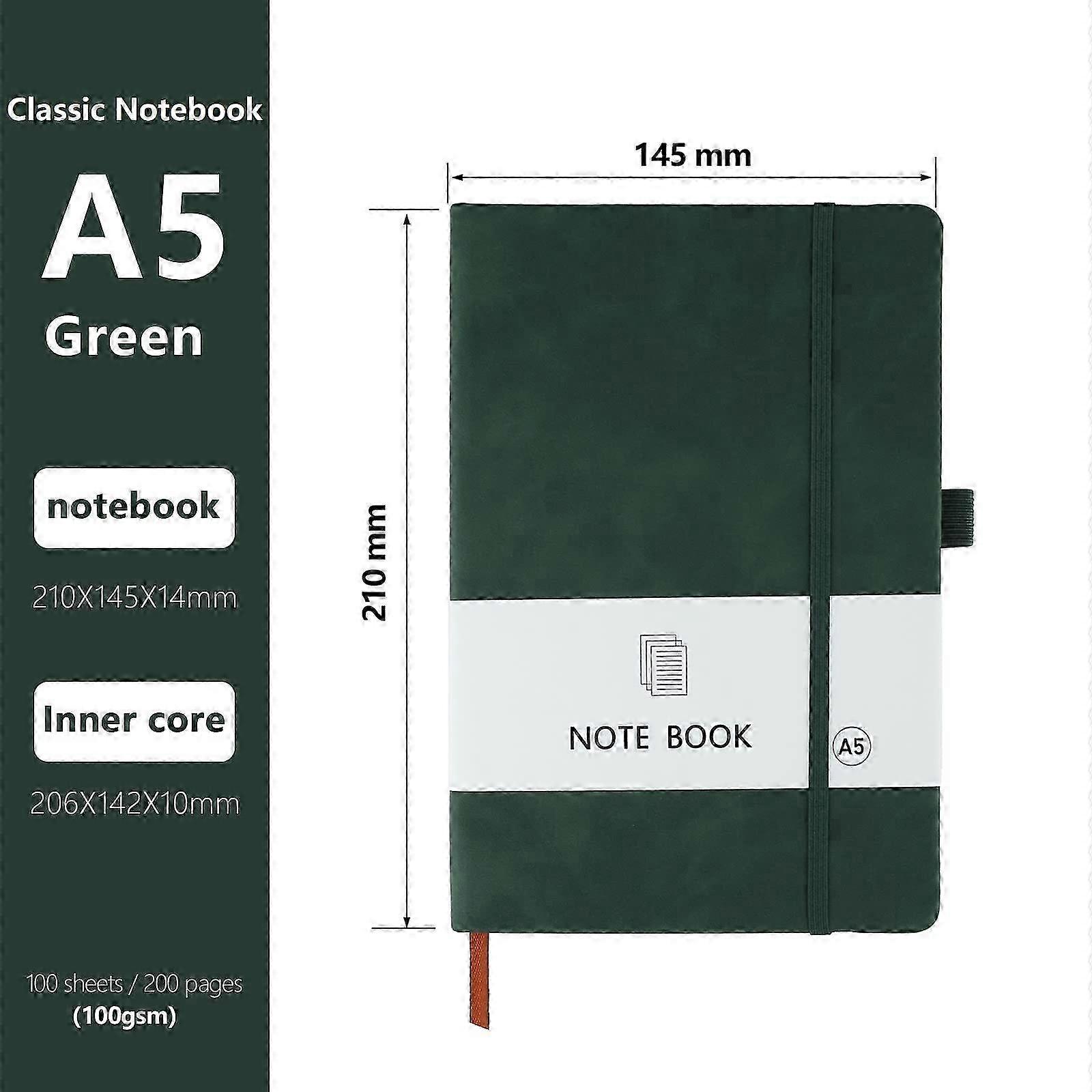 A5 Notebook 2-Pack, 200 Pages 100GSM Hardback Journal with Bookmark & Elastic Closure (Green+Pink)