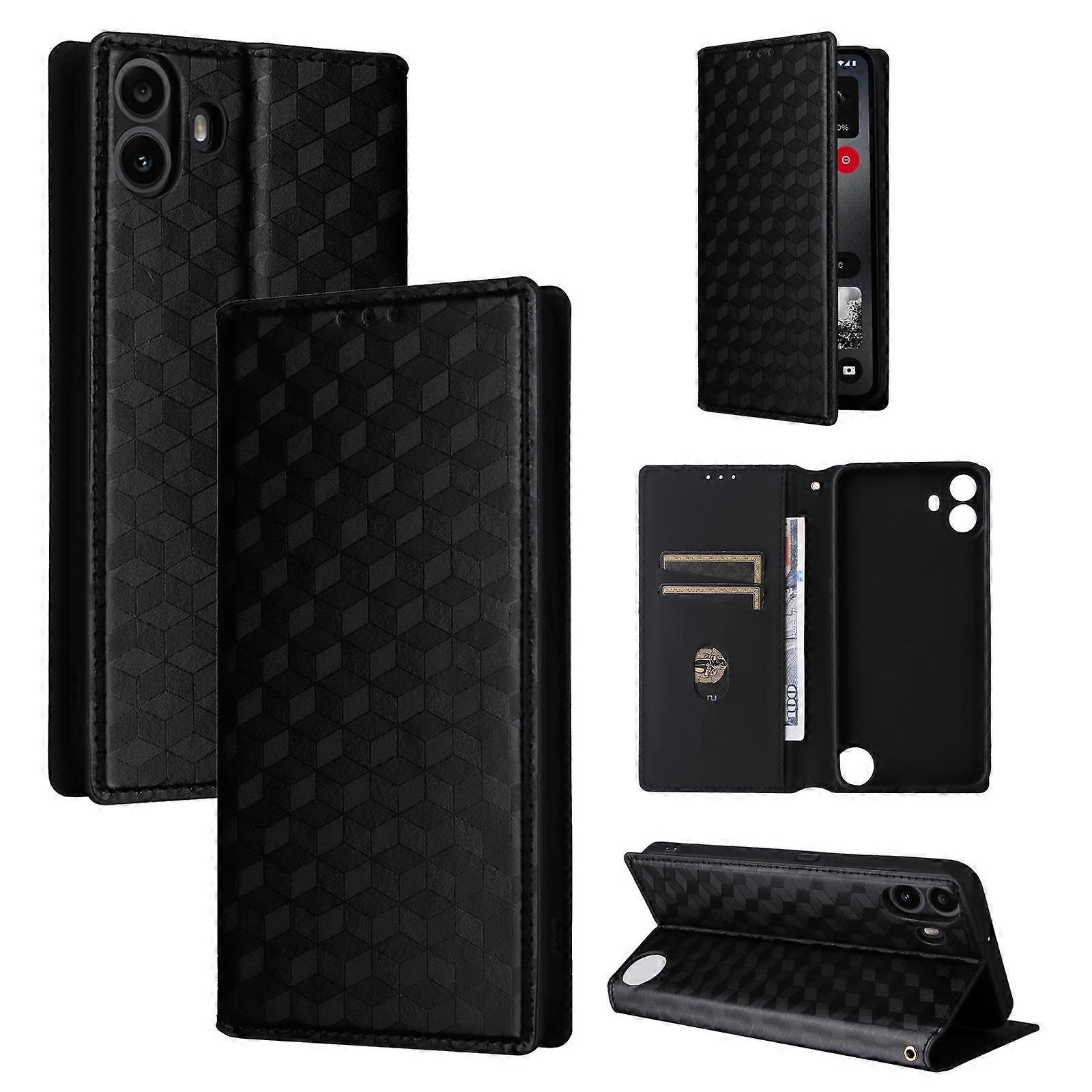 Cubic Grid Texture Flip Leather Phone Case