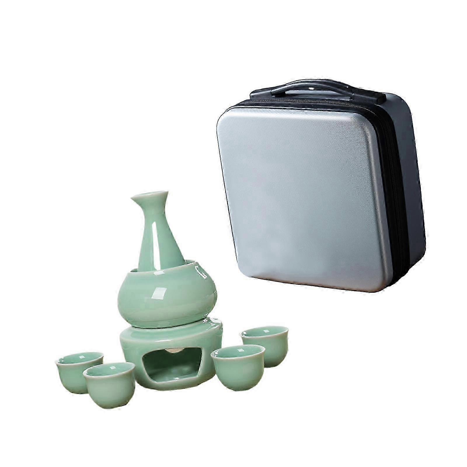 Japanese Sake Set with Warmer and Chinese Sake Set for Tea Parties, Ideal for Home or Restaurant Use in Green Color