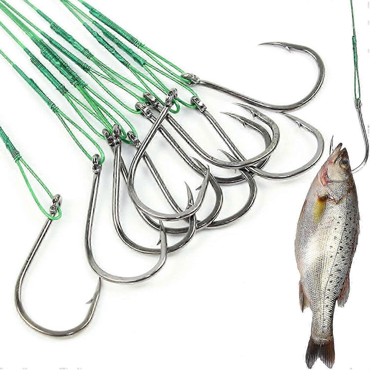 Set of 50 Fishing Hooks with Leaders, Including Offset and Treble Hooks for River and Sea Fishing, Ideal for Trout Fishing Applications