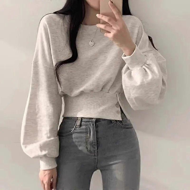 Spring and Autumn Casual Long-sleeved Short Round Neck Pullover Sweatshirt
