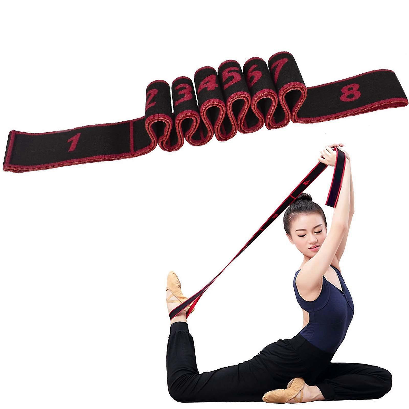 Yoga Strap Stretching Band 8 Bows Adjustable Elastic Fitness Band for Pilates Dance Training Gymnastics Red