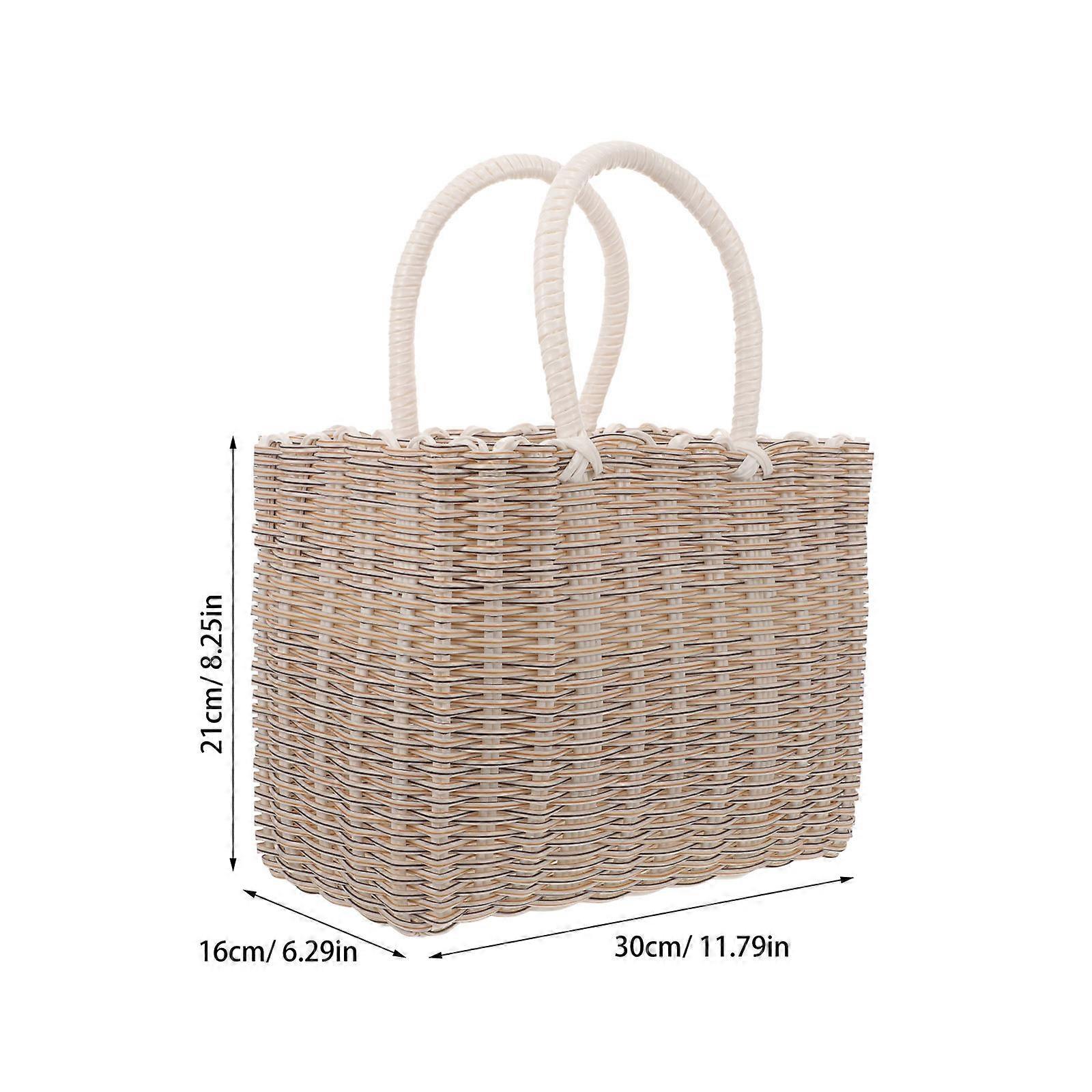 Handheld Multi Functional Storage Basket Portable Organizer for Shopping, Shower & Home Use Stylish Beige Medium with Handle