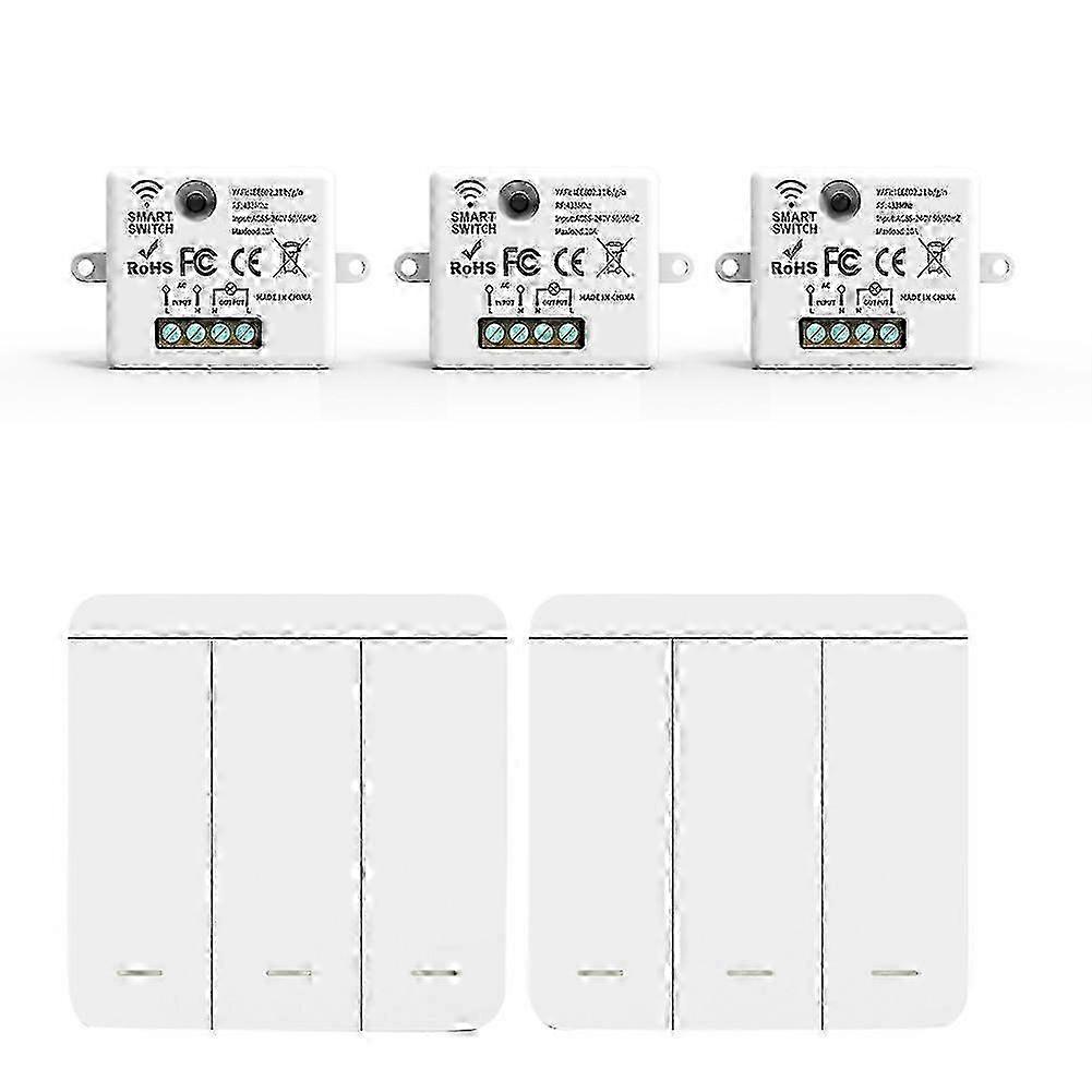 2025 3PCS Wireless Light Wall Switch RF 433Mhz Relay Receiver with 2x 3Gang Panel Switch LED Remote Cont