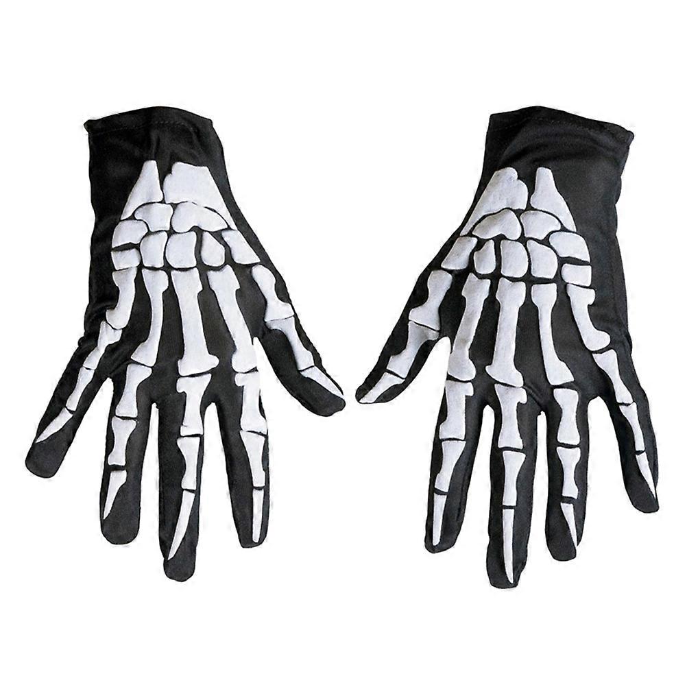 Bone Skull Gloves Unisex Skeleton Finger Pattern Halloween Costume Accessories White 3Pcs