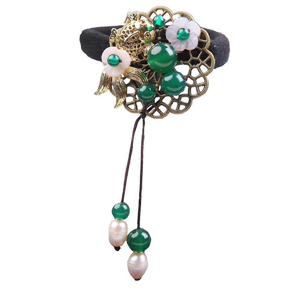 Decorative Hair Tie Vintage Ponytail Holder Jade Hair Loop Hanfu Headdress Multi .72X1.97X1.97in Elastic 1Pc