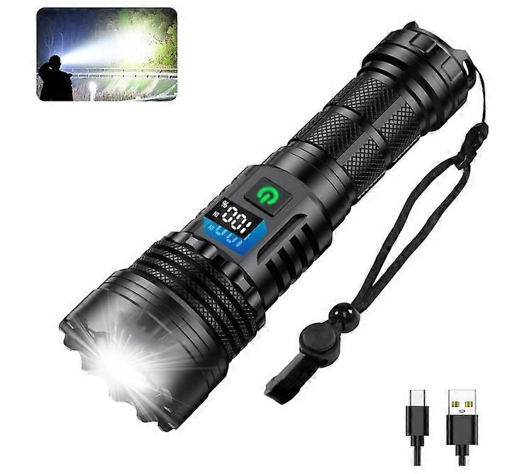 Flashlights High Lumens Tactical, Rechargeable Flashlight, 200000 Lumens Super Bright Flash Light, IPX45 Waterproof, 5 Modes Flash Lights(Black)