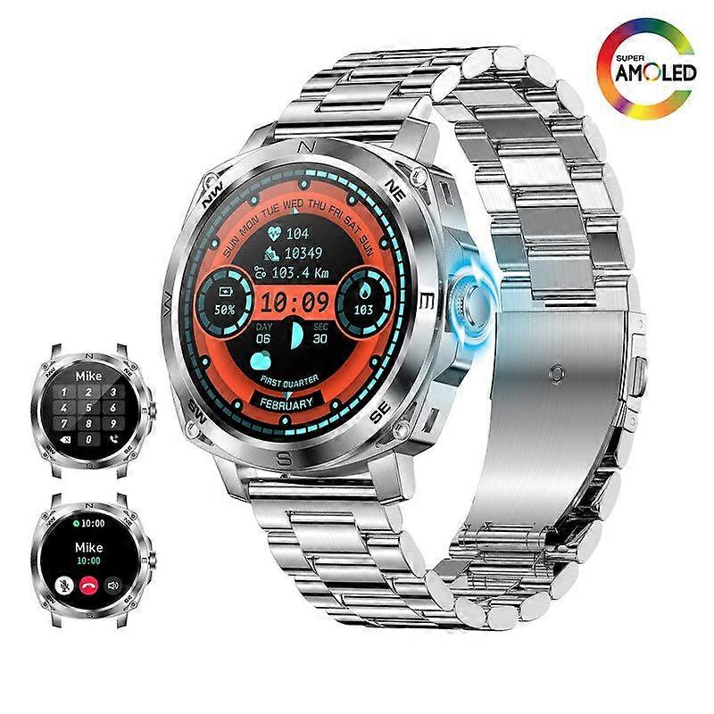 Chronus Smart Watch for Men Make Answer Calls 1.43" AMOLED Ultra HD Screen for iPhone Android Silver